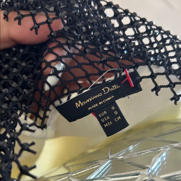 Massimo Dutti Cream Black Crystal Silk V-Neck Tank Top - Picture 2 of 9